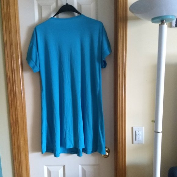 Vintage 80s turquoise t-shirt daydress napdress housedress - Picture 2 of 8